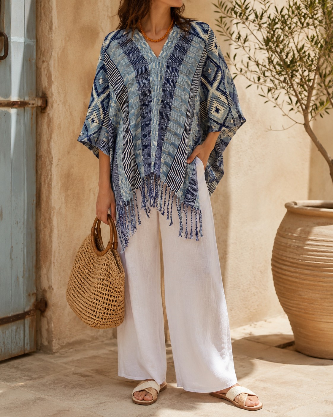 Poncho Azul con brocado 2
